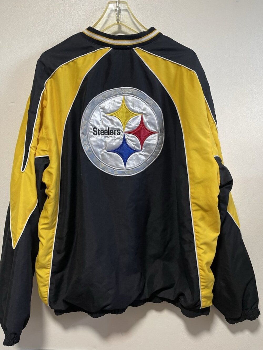 Vtg Pittsburgh Steelers NFL Side Zip Windbreaker  Jacket XXL Black Gold Embroide